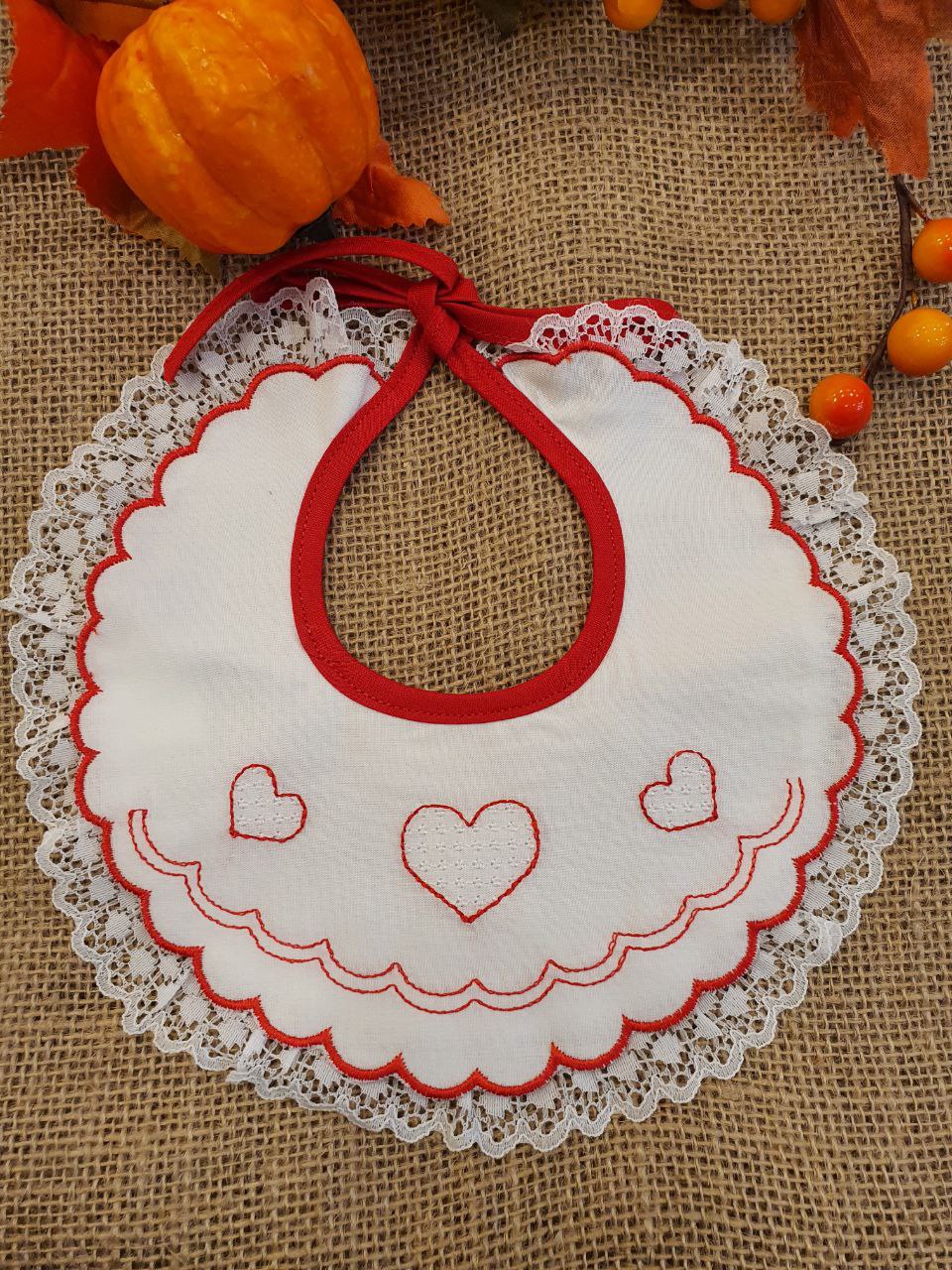 BAVETTA DOPPIO RICAMO CON CUORI ROSSI PAPPA&LATTE