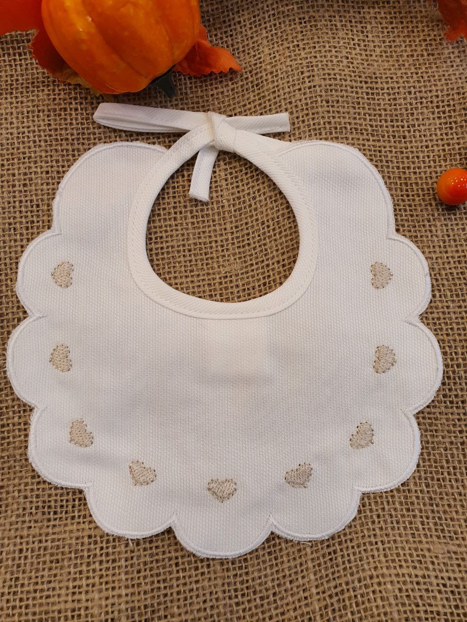 BAVETTA CON CUORI RICAMATI BEIGE PAPPA&LATTE