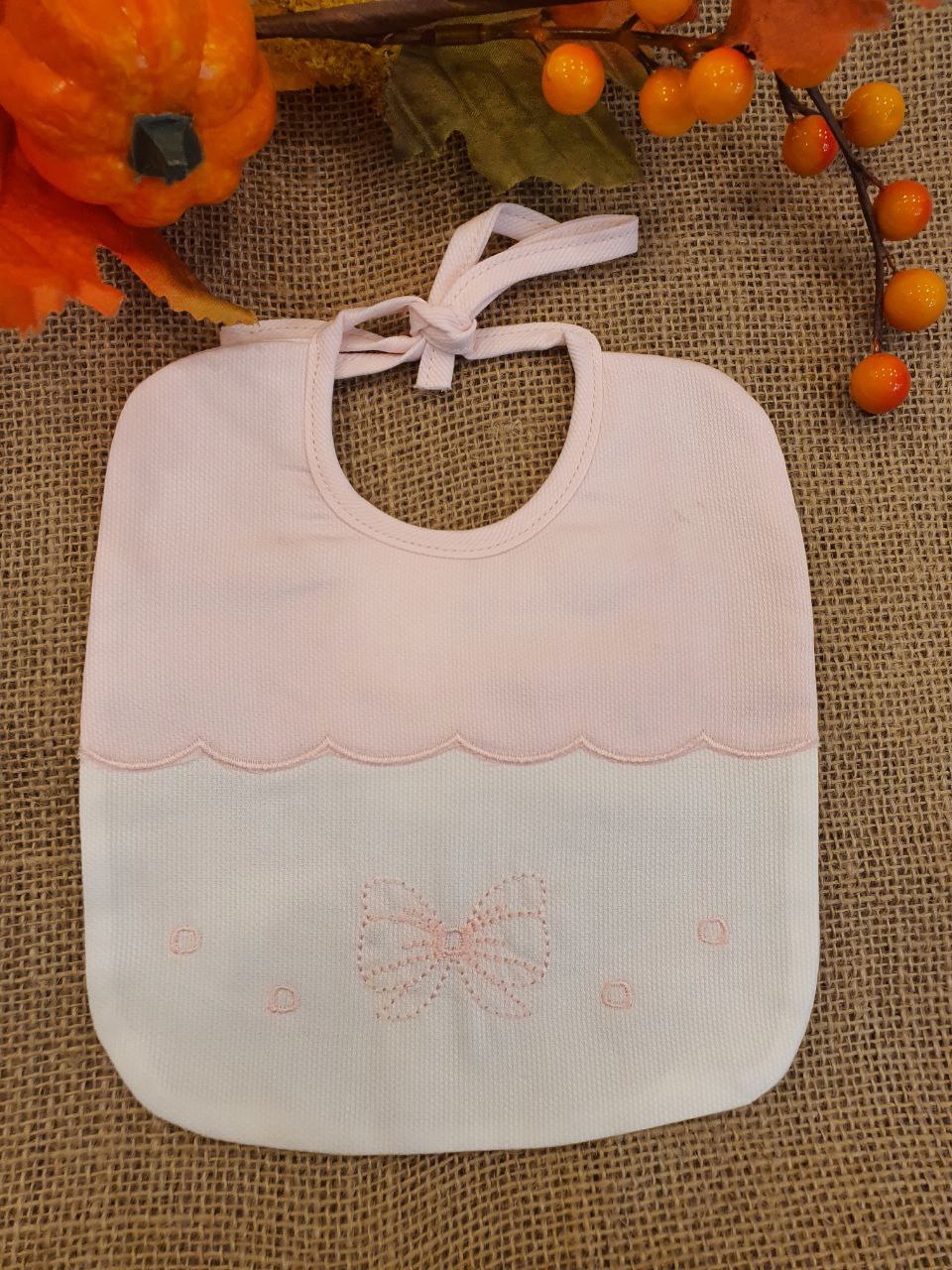 BAVETTA BIANCO-ROSA CON FIOCCO RICAMATO PAPPA&LATTE