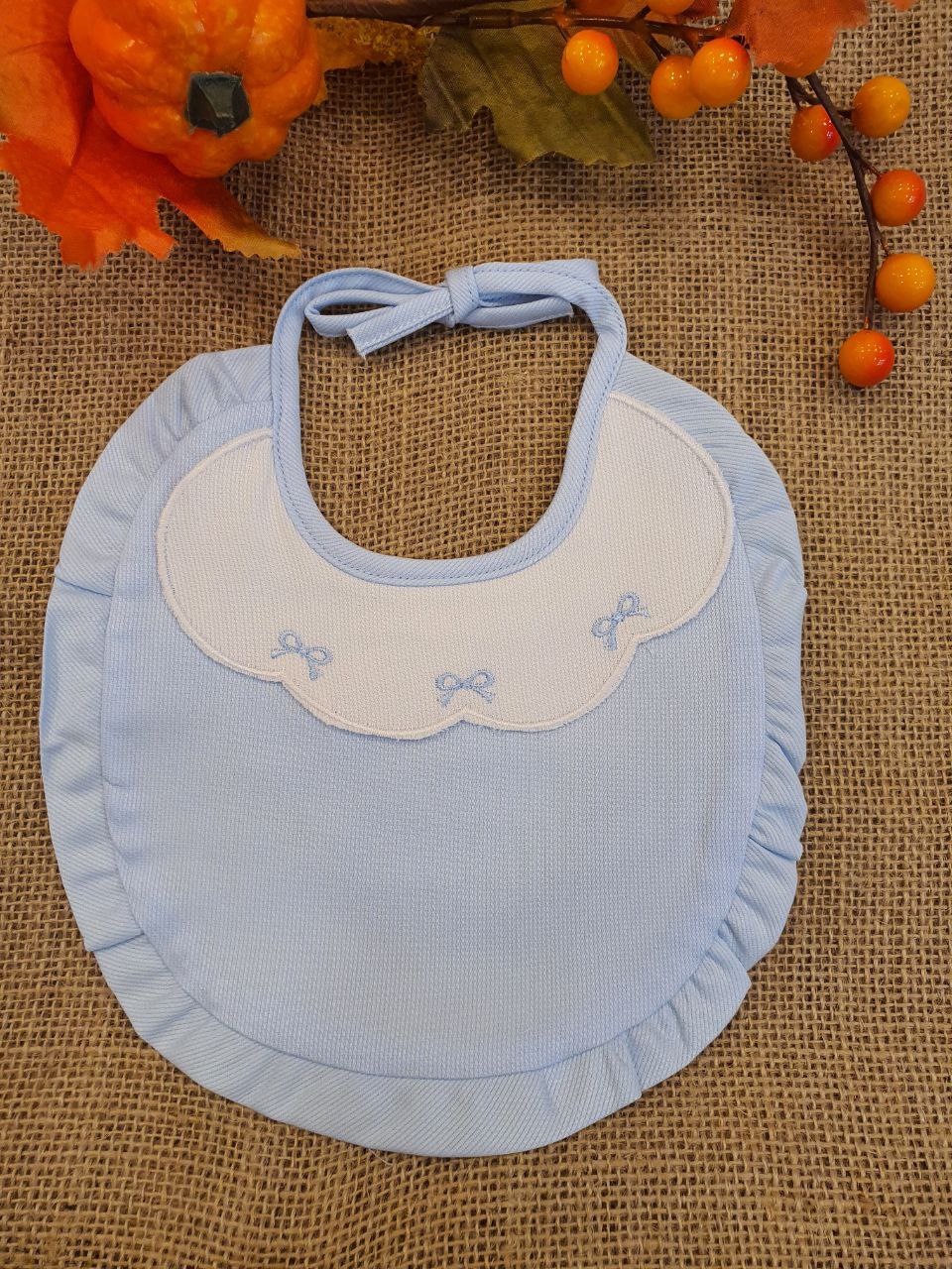 BAVETTA BIANCO-AZZURRO DOPPIO BAVERO CON FIOCCO RICAMATO PAPPA&LATTE