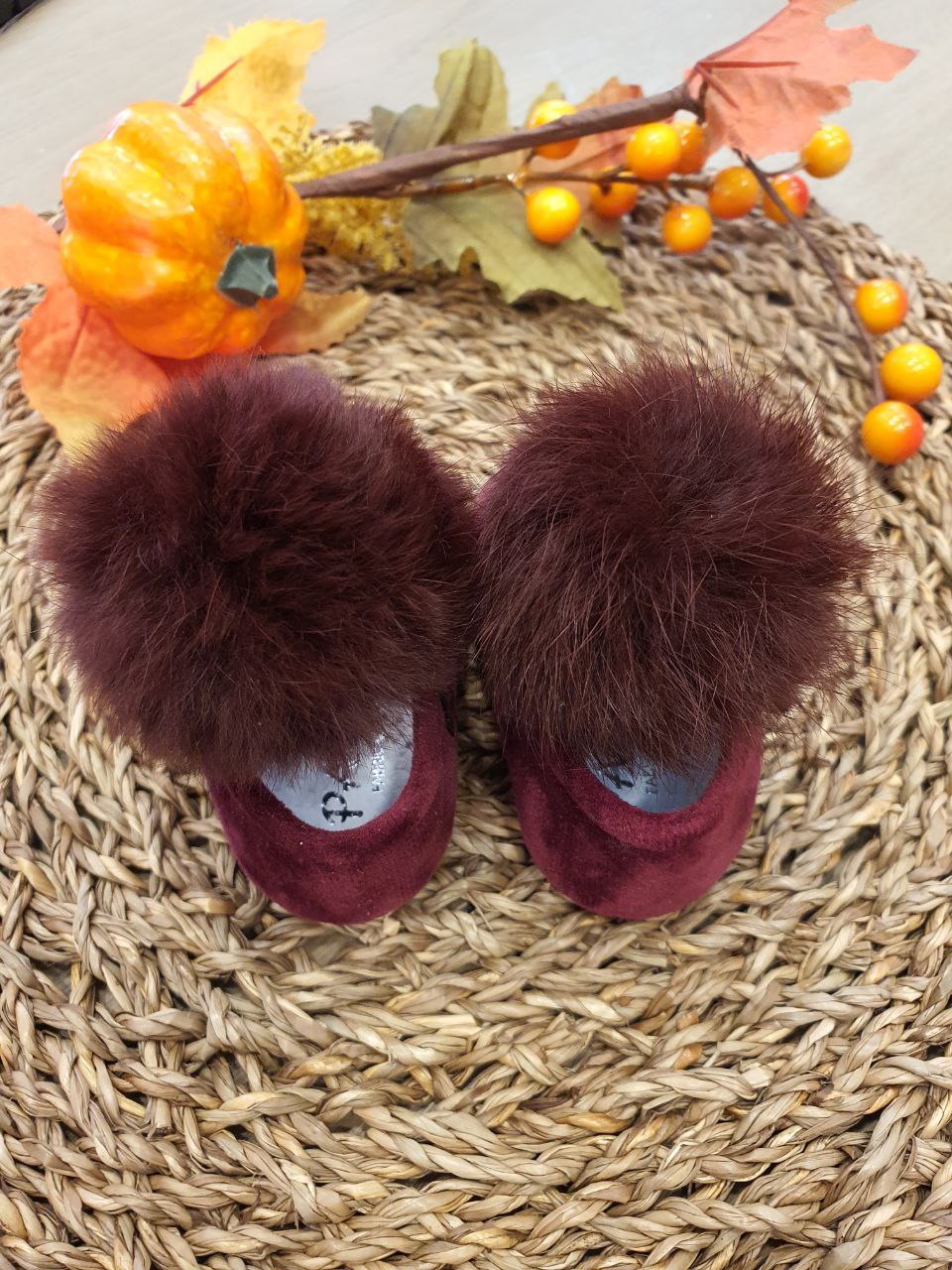 BAMBOLINA IN CAMOSCIO CON PON PON BORDEAUX PANYNO