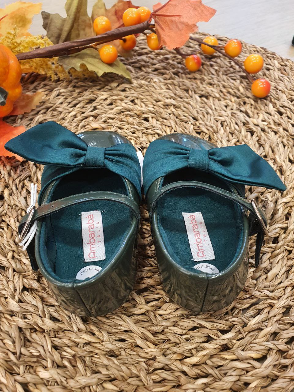 BAMBOLINA LUCIDA VERDE CON FIOCCO IN RASO AMBARABA'