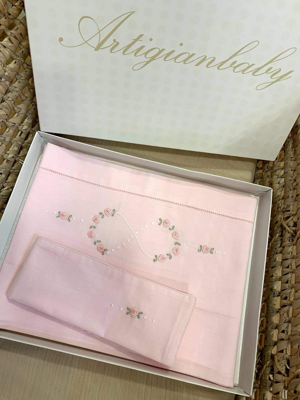 LENZUOLINO INFINITO DI FIORI ARTIGIANBABY ROSA