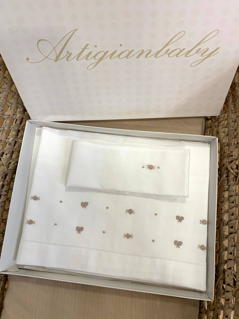 LENZUOLINO NIDO D'AMORE ARTIGIANBABY BIANCO-BEIGE