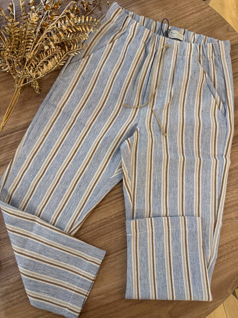PANTALONE MISTO LINO A RIGHE MARRONCINO JO MILANO