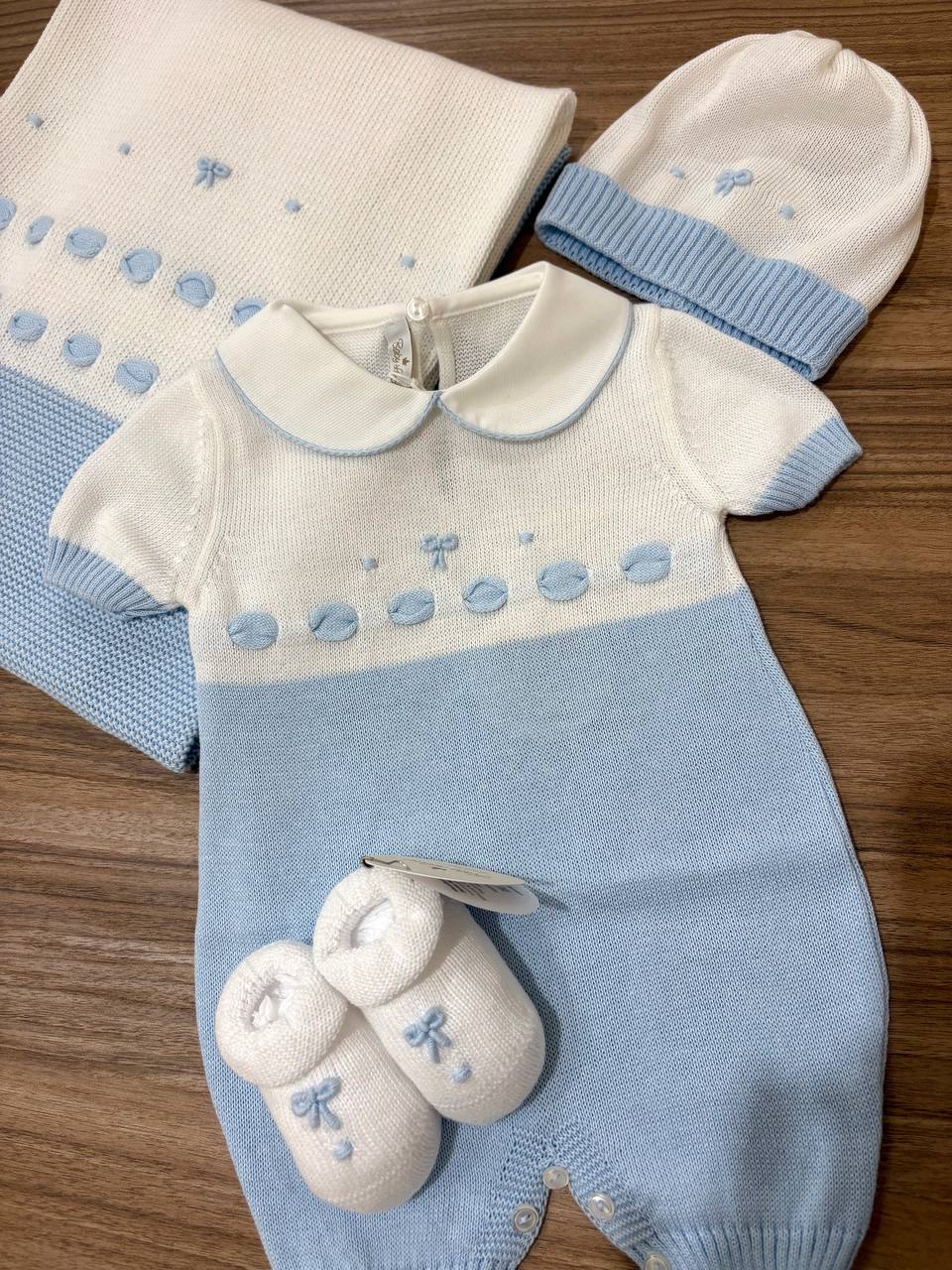 COORDINATO NASCITA CELESTE CON FIOCCHI BABY LORD