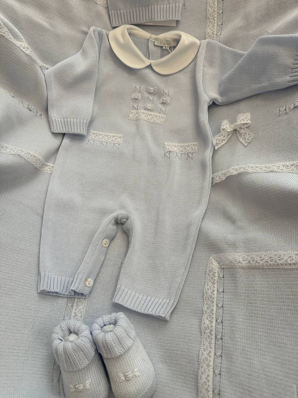 COORDINATO IN FILO DI FIORE CELESTE PRIMODI'