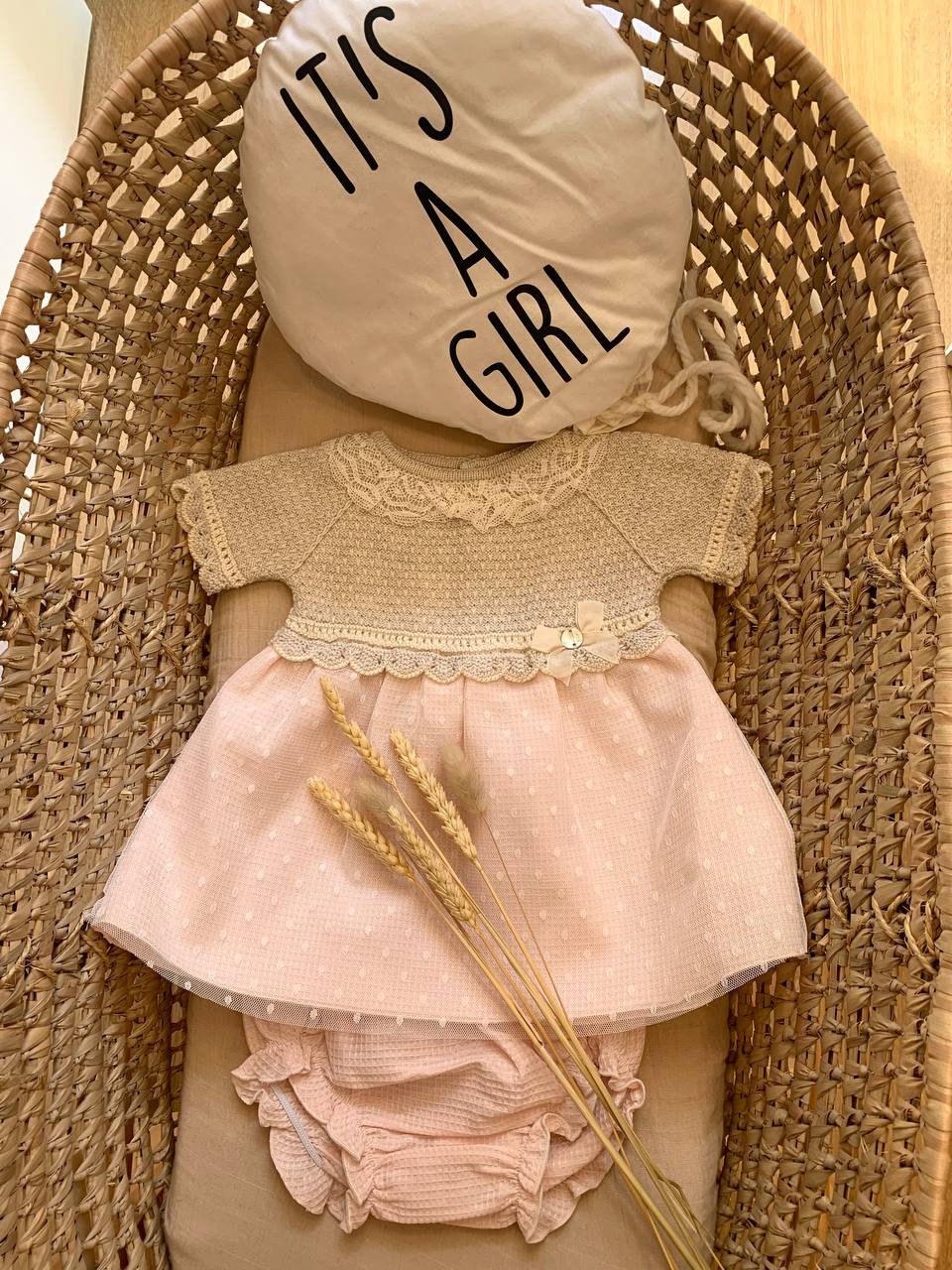 VESTITINO BEIGE-ROSA IN FILO PAZ RODRIGUEZ