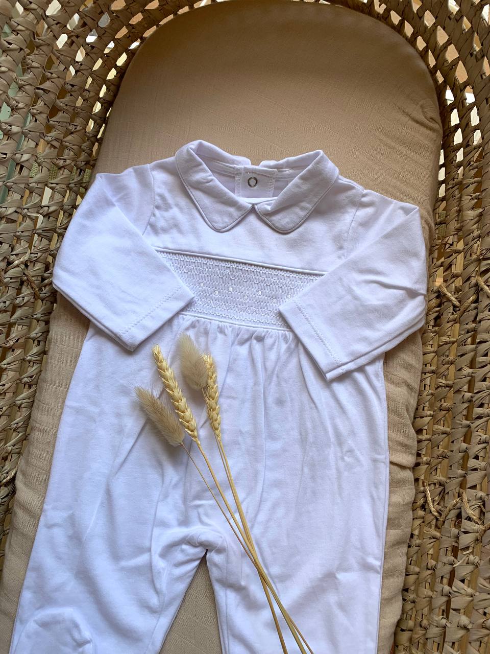 TUTINA IN COTONE BIANCA PUNTO SMOCK BABY FASHION