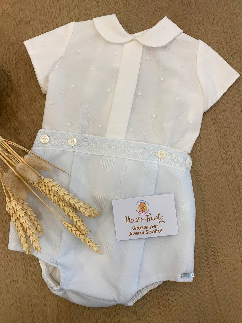 ABITO BATTESIMALE AZZURRO POLVERE CON POIS NISERET