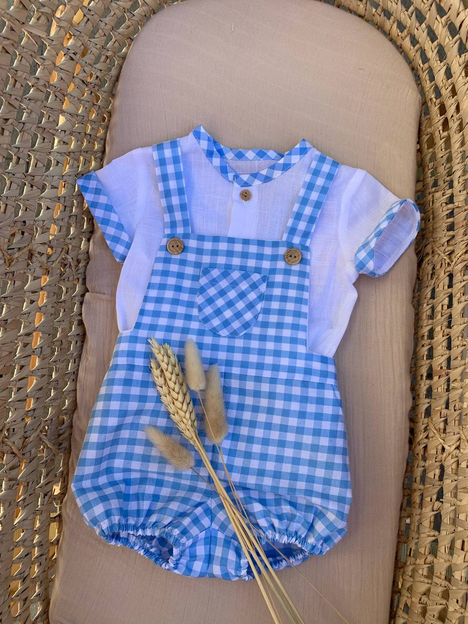 SALOPETTE E CAMICETTA QUADRETTI CELESTE DEL SUR