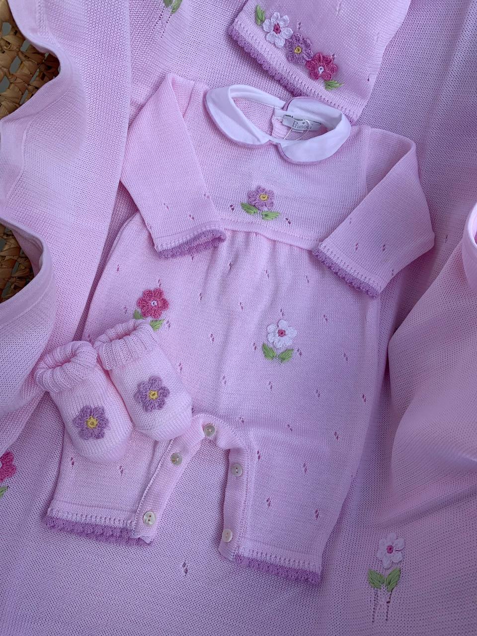 COORDINATO NASCITA ROSA CON FIORI PRIMODI' BEBE'