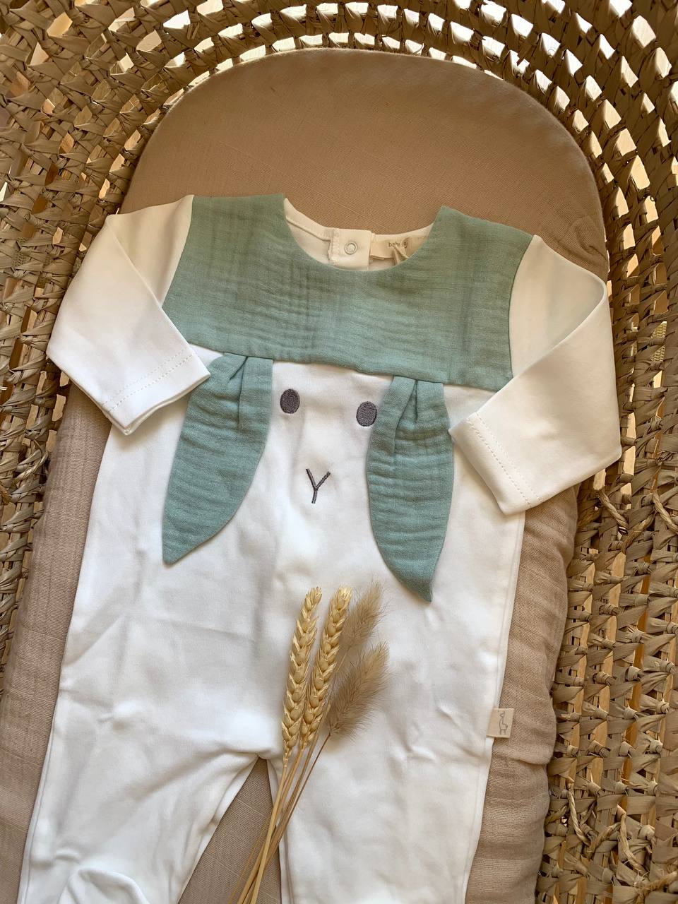 TUTINA IN COTONE BIANCA E VERDE CONIGLIETTO BABY GI