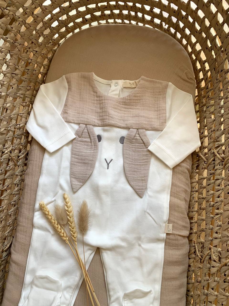 TUTINA IN COTONE BIANCA E BEIGE CONIGLIETTO BABY GI