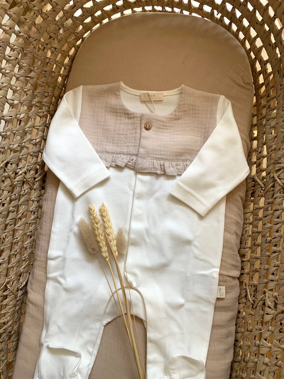 TUTINA IN COTONE BIANCA E BEIGE CON ROUGE BABY GI