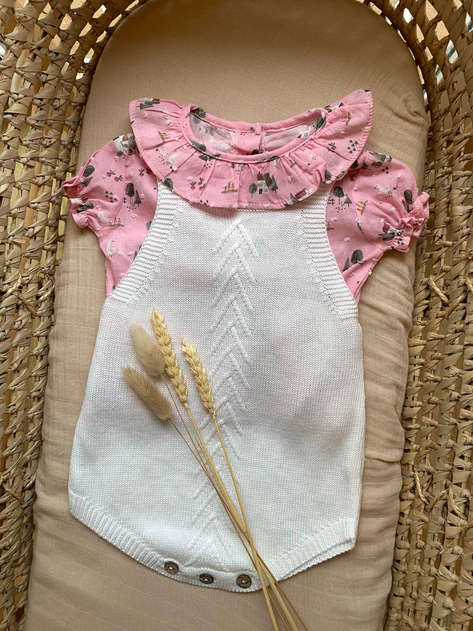 SALOPETTE IN FILO BIANCA E ROSA NATURA BABY FASHION