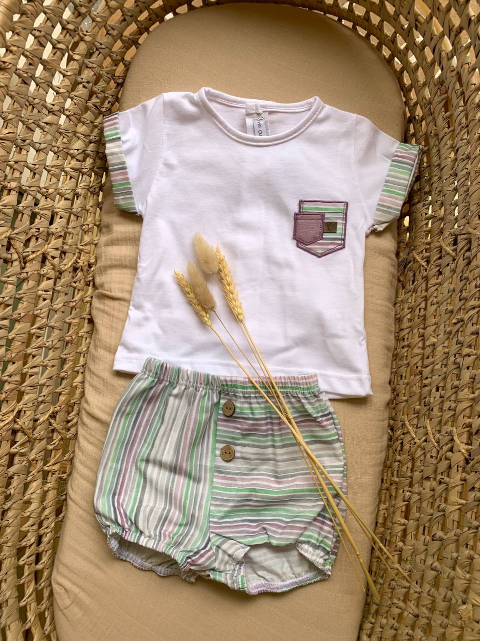 COMPLETO STRISCE VIOLA E VERDI T-SHIRT E SHORTS CALAMARO