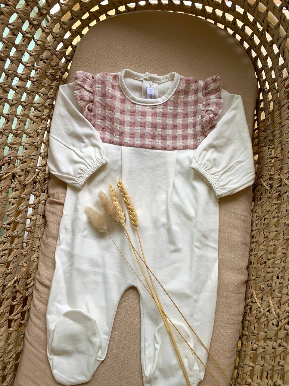 TUTINA IN COTONE BIANCA CON SCACCHI ROSA CALAMARO