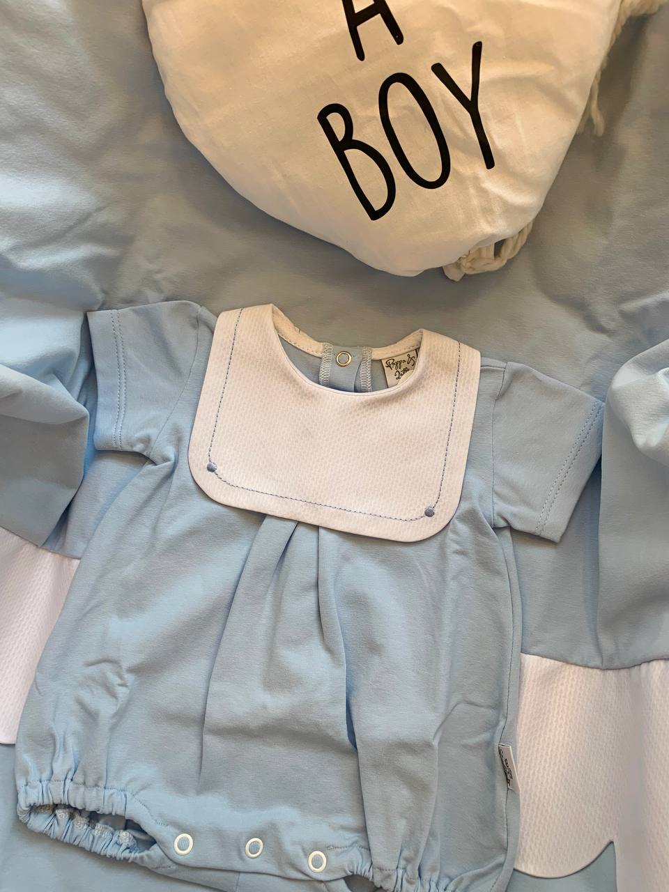 PAGLIACCETTO IN COTONE BAVERO QUADRATO CIELO PAPPA E LATTE