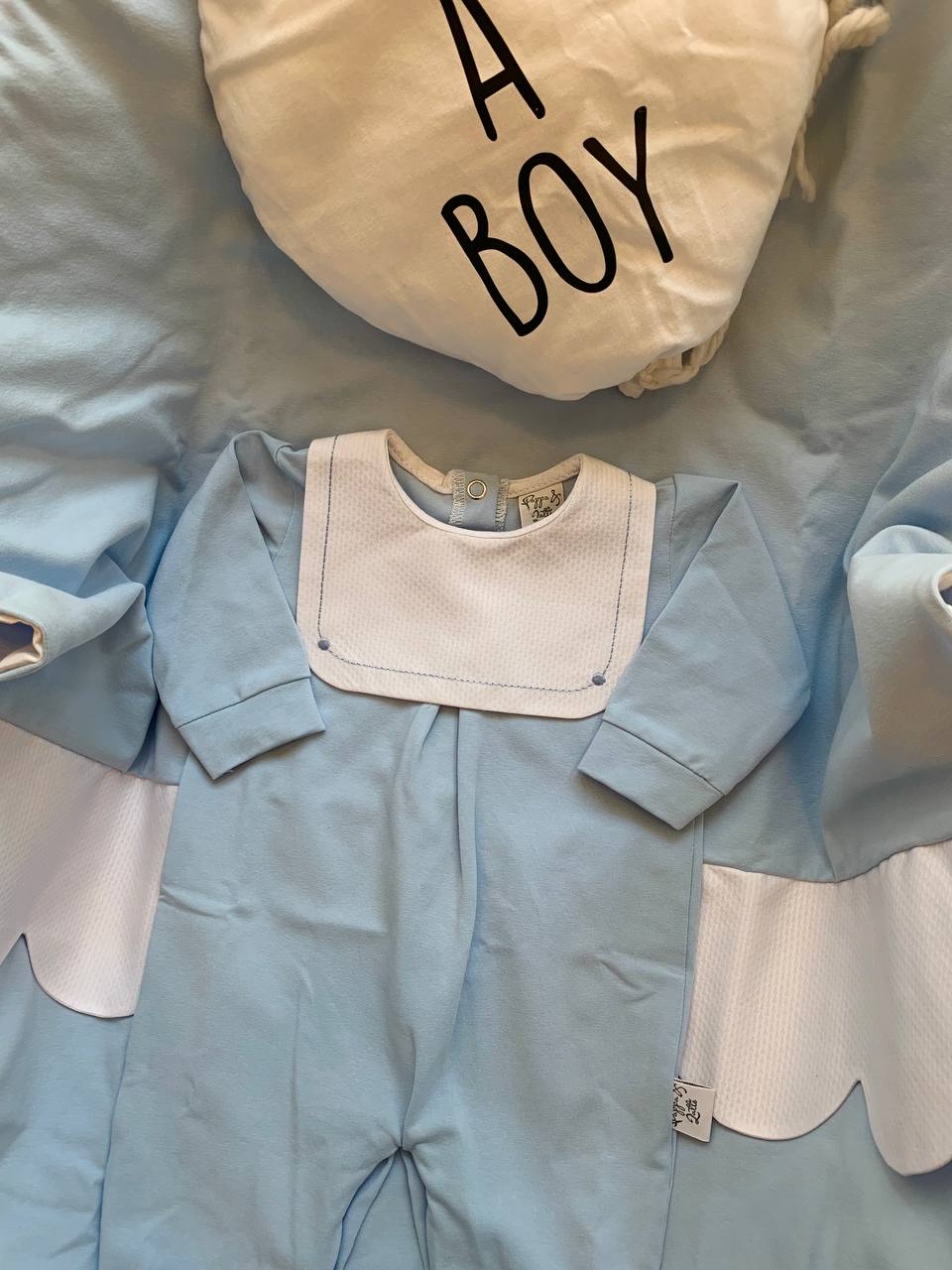 TUTINA IN COTONE BAVERO QUADRATO CIELO PAPPA E LATTE