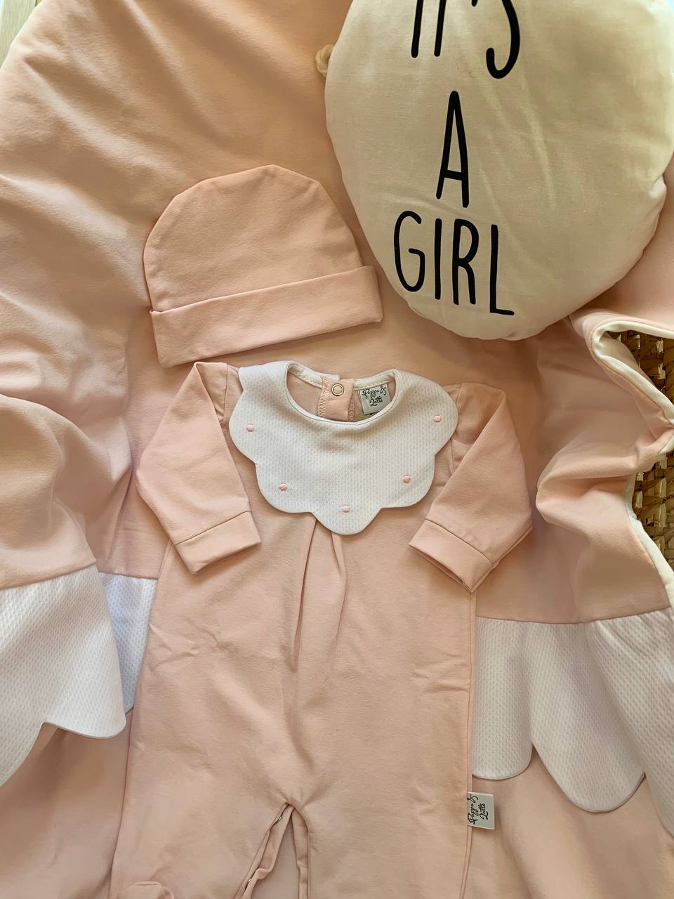 COORDINATO IN COTONE ROSA BAVERO NUVOLA PAPPA E LATTE