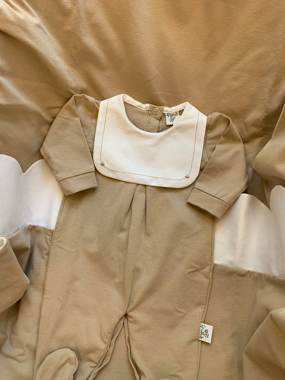 TUTINA IN COTONE BEIGE BAVERO QUADRATO PAPPA E LATTE