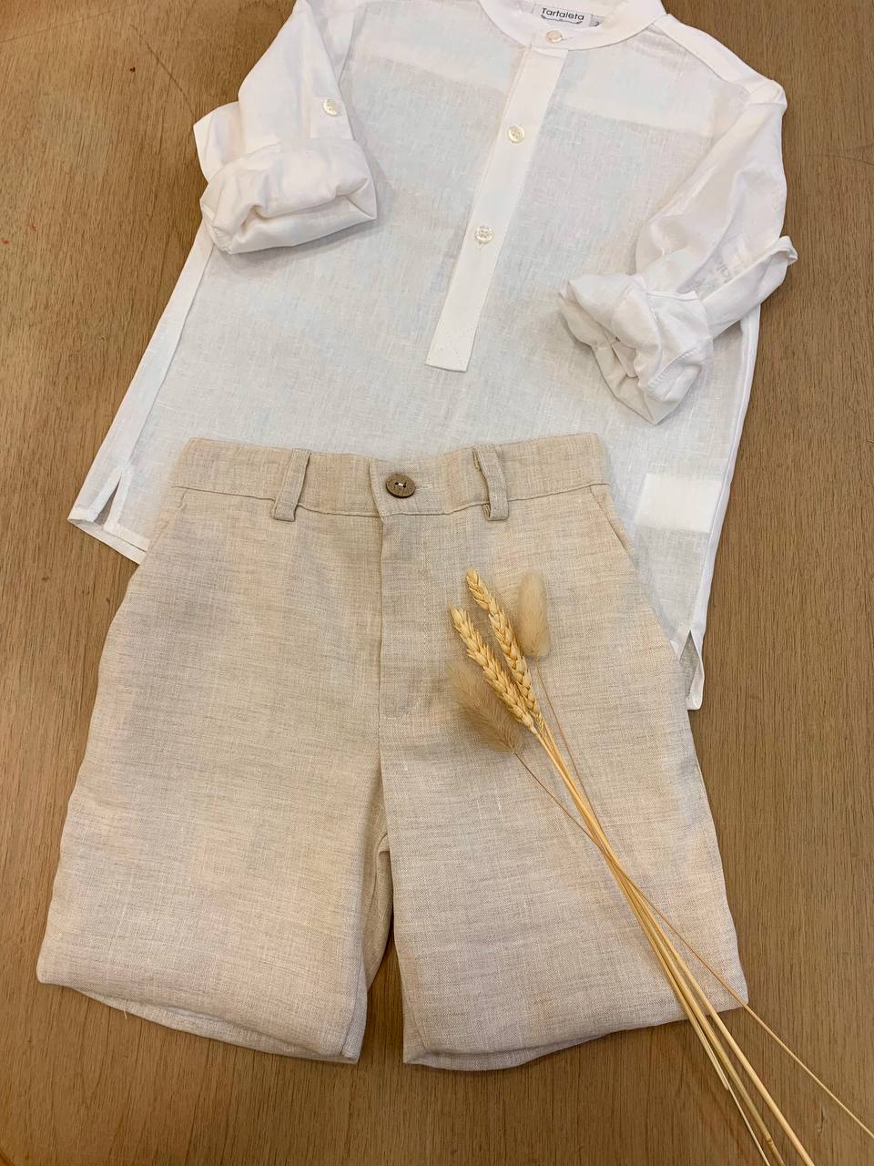 BERMUDA IN LINO BEIGE TARTALETA