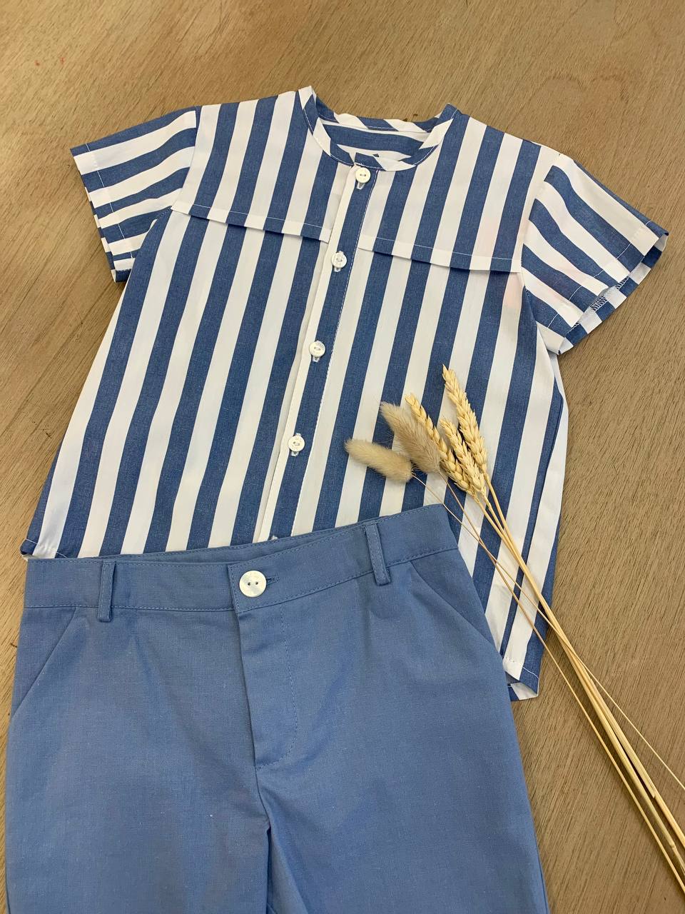 COMPLETO CAMICIA A RIGHE E BERMUDA BLU DEL SUR