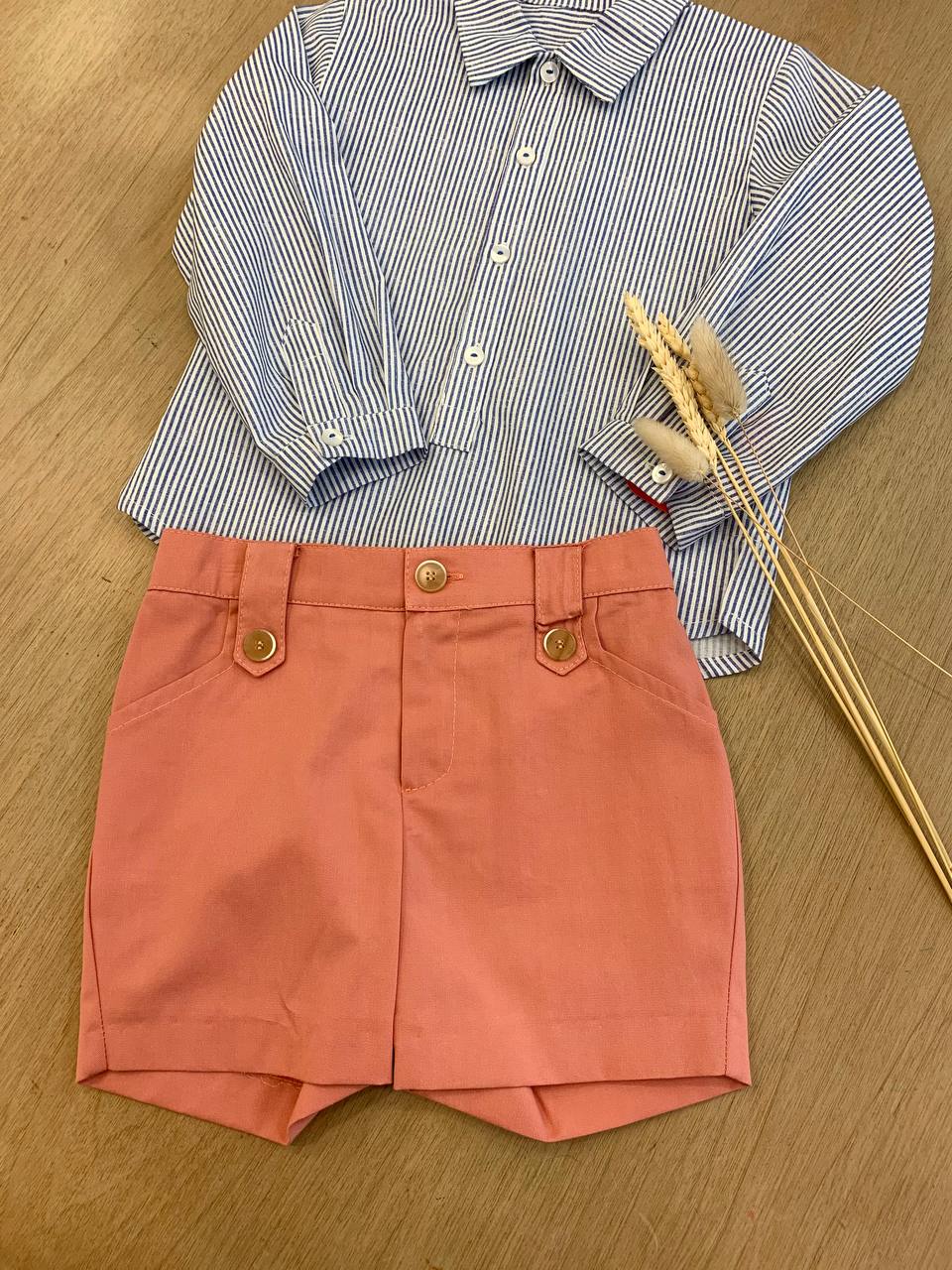 COMPLETO CAMICIA A RIGHE BLU E BERMUDA ARANCIONE DEL SUR