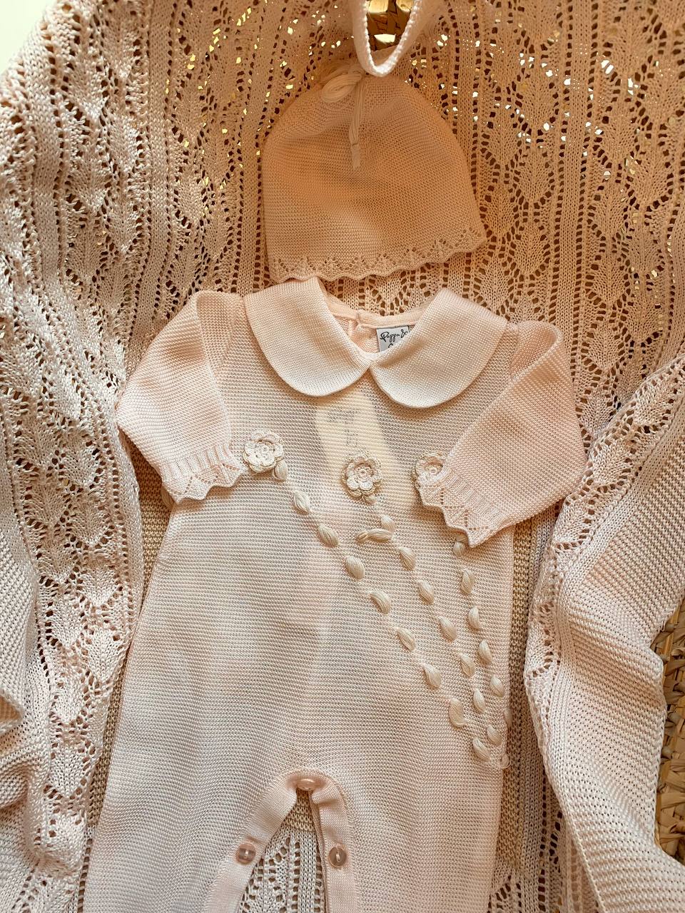 COORDINATO IN FILO ROSA E BEIGE PAPPA E LATTE