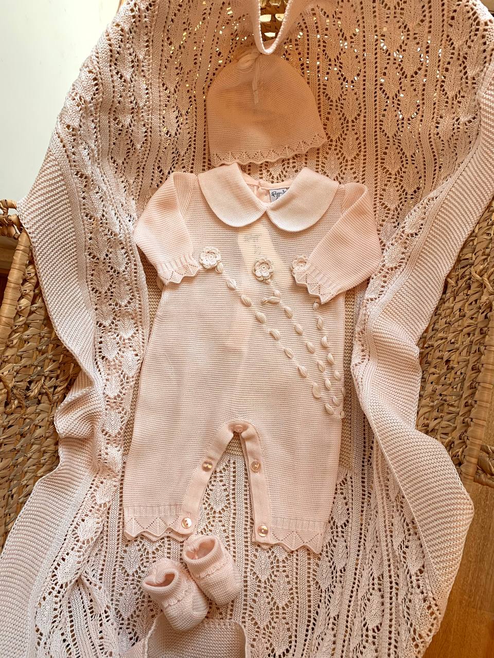COORDINATO IN FILO ROSA E BEIGE PAPPA E LATTE