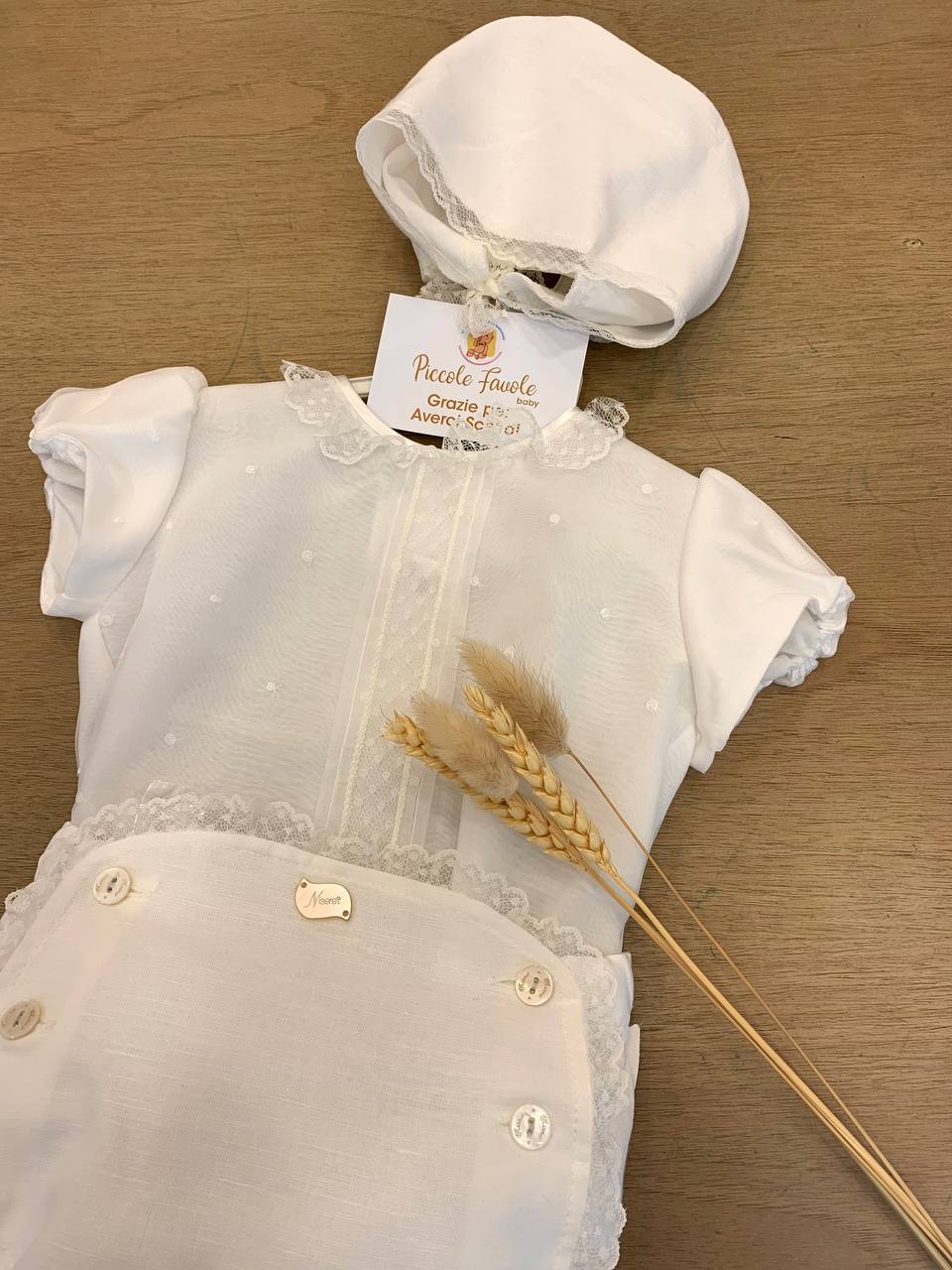 ABITO BATTESIMALE CON CUFFEITTA BIANCO NISERET