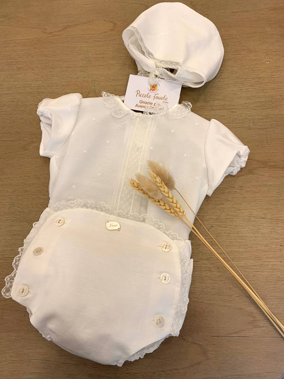 ABITO BATTESIMALE CON CUFFEITTA BIANCO NISERET