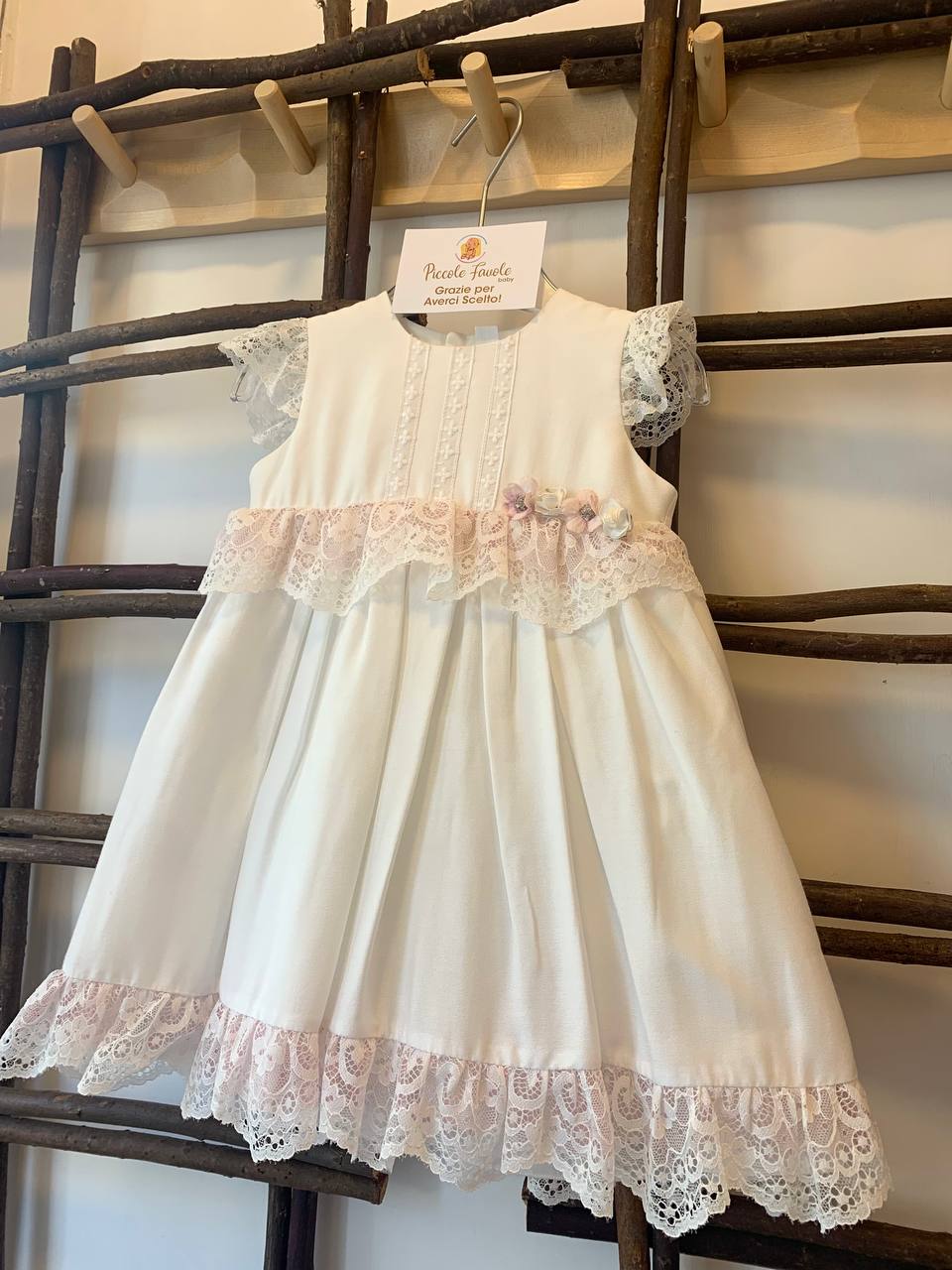 ABITO CERIMONIA IN PIZZO BIANCO E ROSA