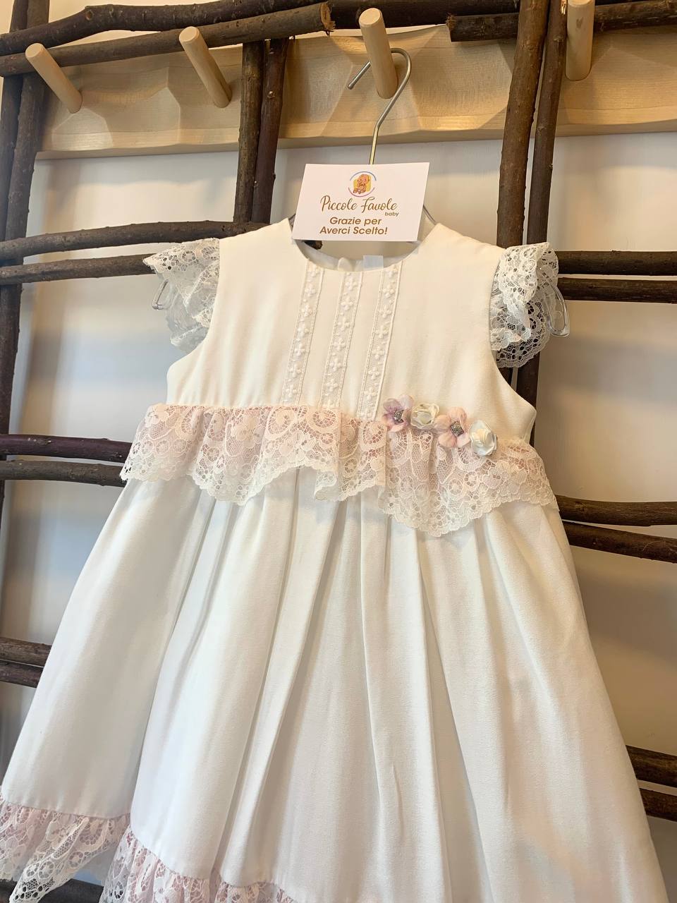 ABITO CERIMONIA IN PIZZO BIANCO E ROSA