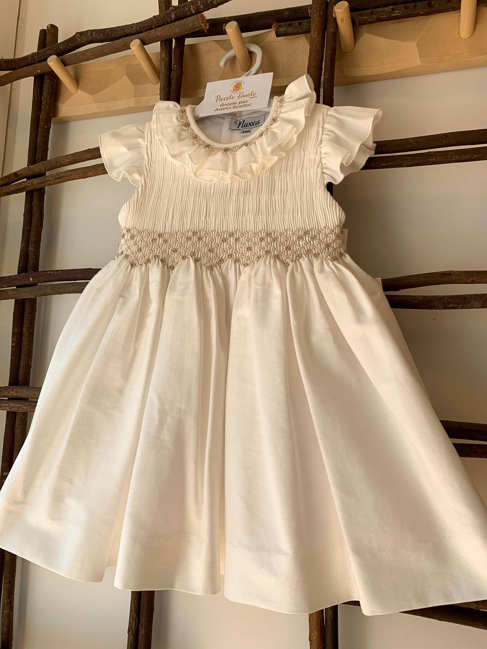 VESTITO PUNTO SMOCK ECRU NAXOS