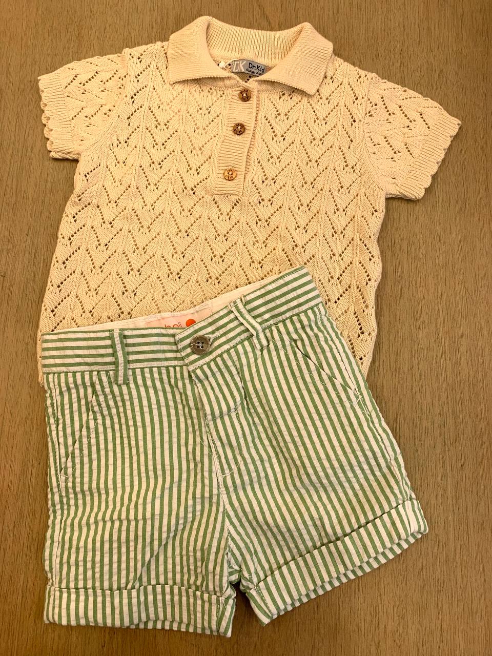 Completo polo traforata e shorts a righe