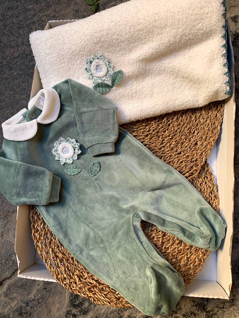 Coordinato nascita VERDE Fiore LALALÙ