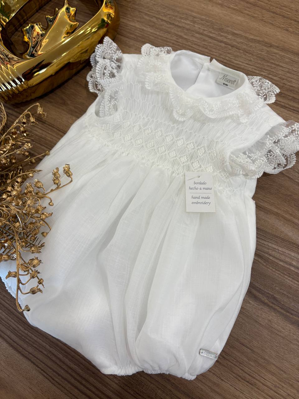 PAGLIACCETTO BATTESIMALE BIANCO PUNTO SMOCK NISERET