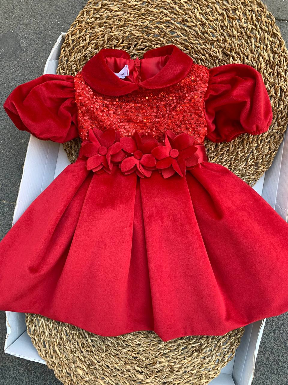 ABITO FIORI PAILLETTES ROSSO