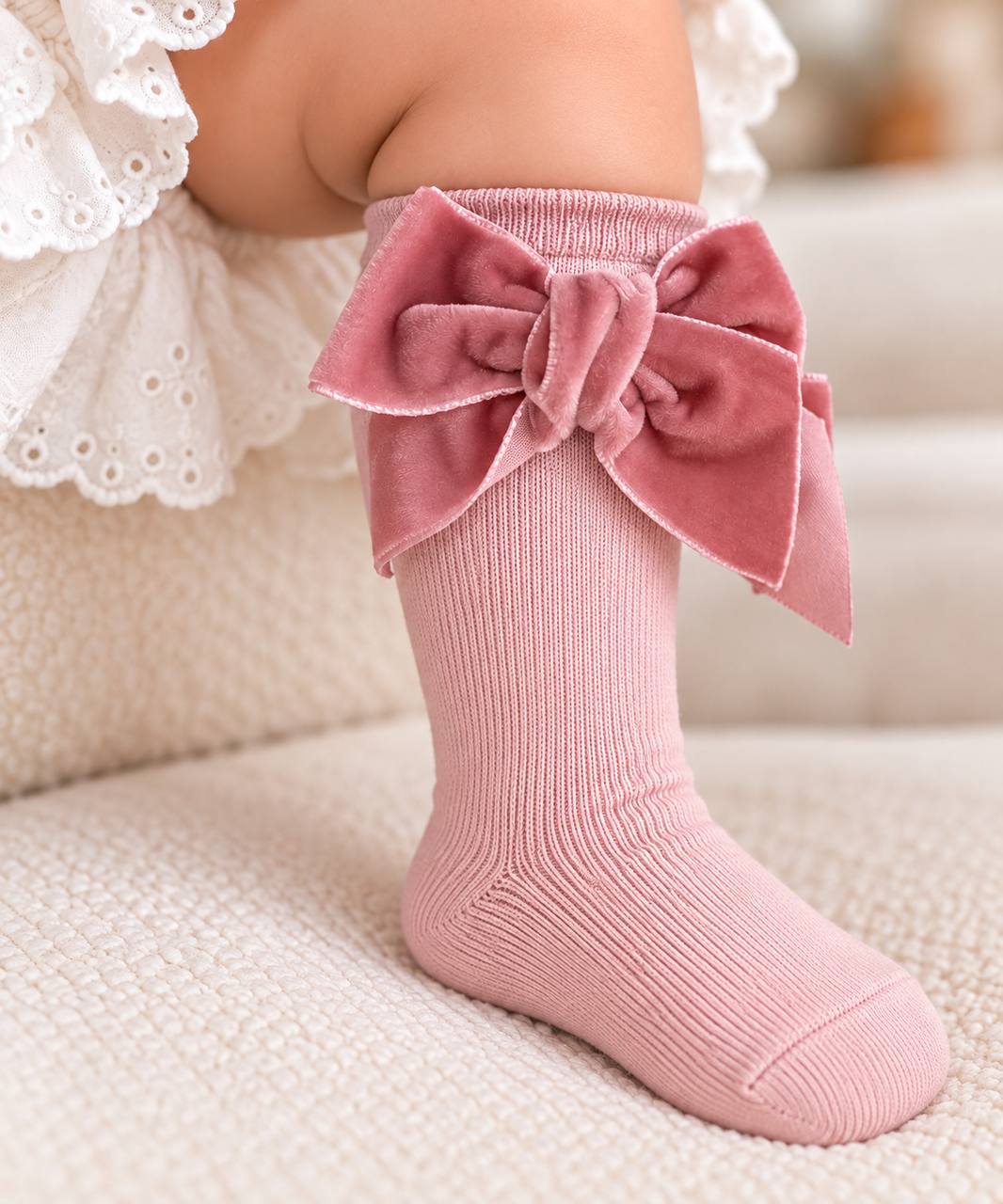 Calzini rosa con FIOCCO IN VELLUTO CONDOR