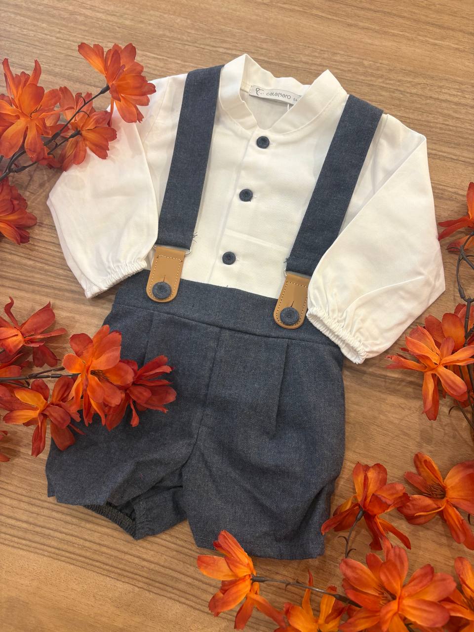 SALOPETTE E CAMICIA BLU MELANGE CALAMARO