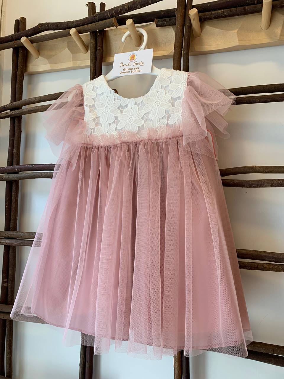 VESTITO ROSA CON FIORI RICAMATI DEL SUR