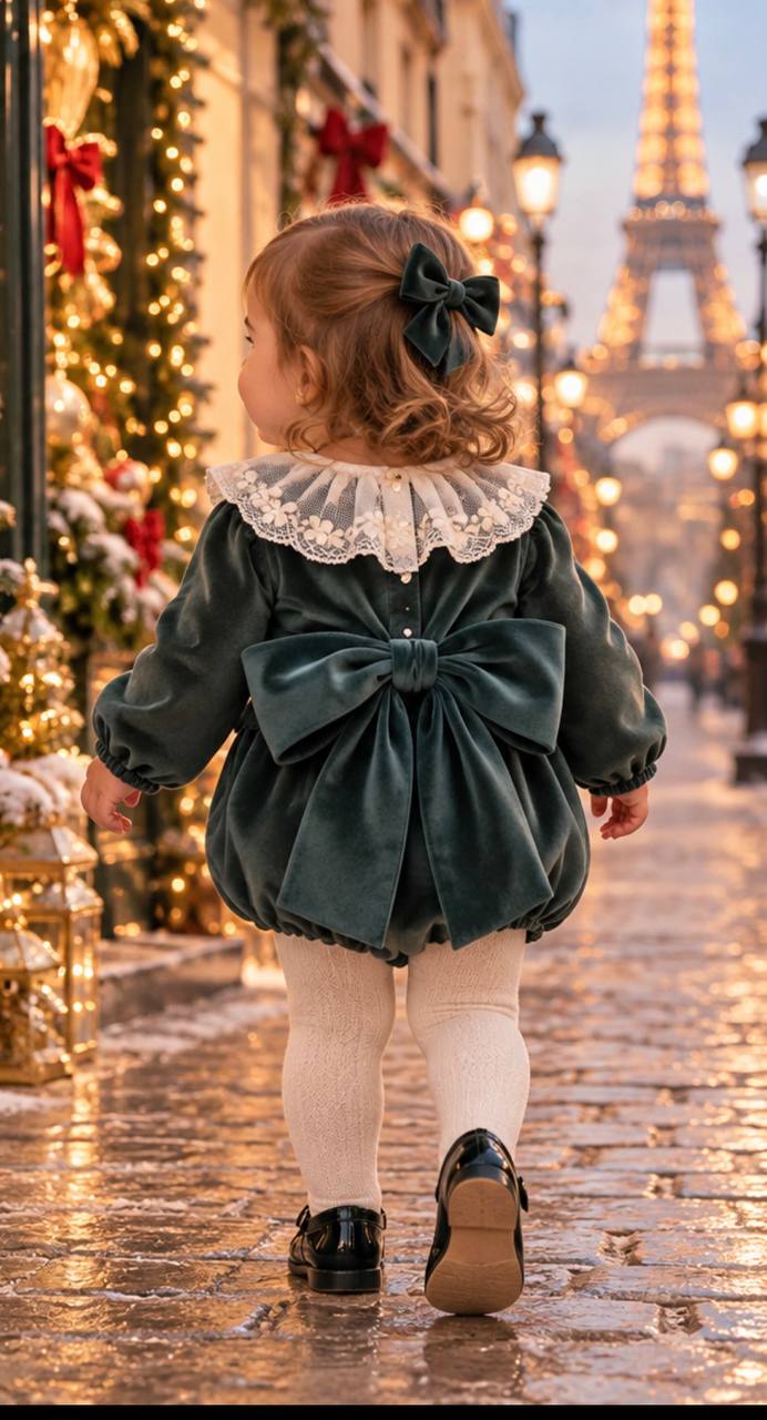 PAGLIACCETTO PETIT NOEL VERDE IN VELLUTO FOFETTES