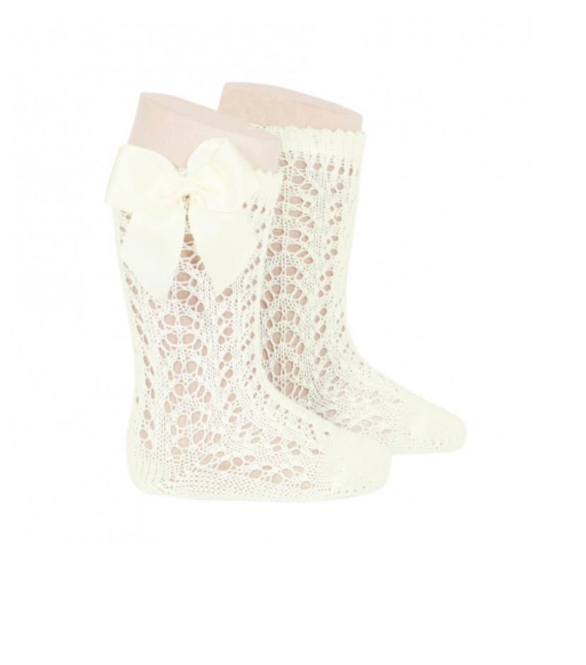 Calzini lunghi traforati con fiocco BEIGE CONDOR