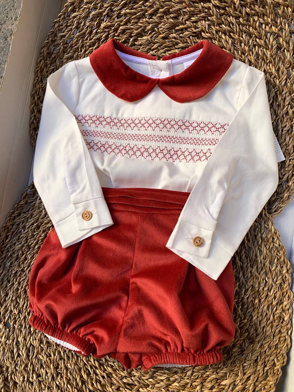 Completo PUNTO SMOCK ROSSO Valentina bebès
