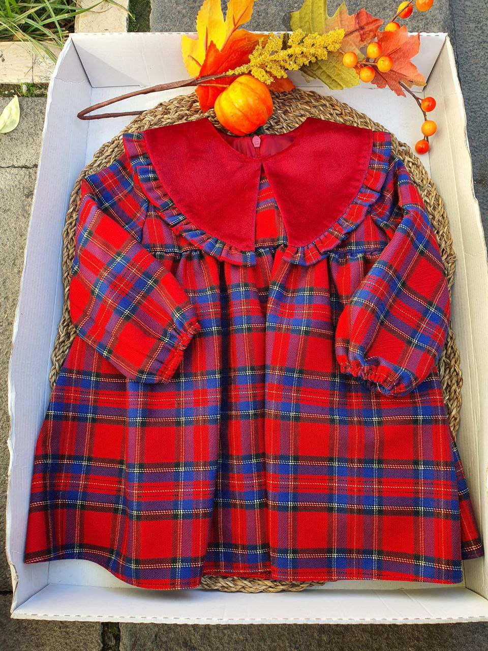 ABITO TARTAN CON COLLO IN VELLUTO DEL SUR