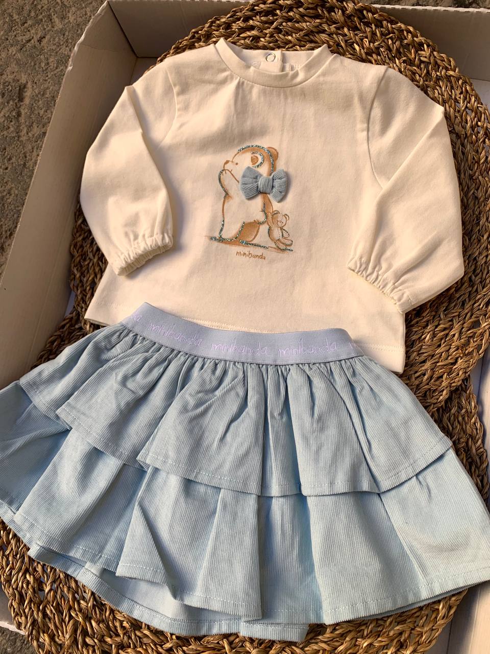 T-shirt e GONNA ORSETTO AZZURRO POLVERE MINIBANDA