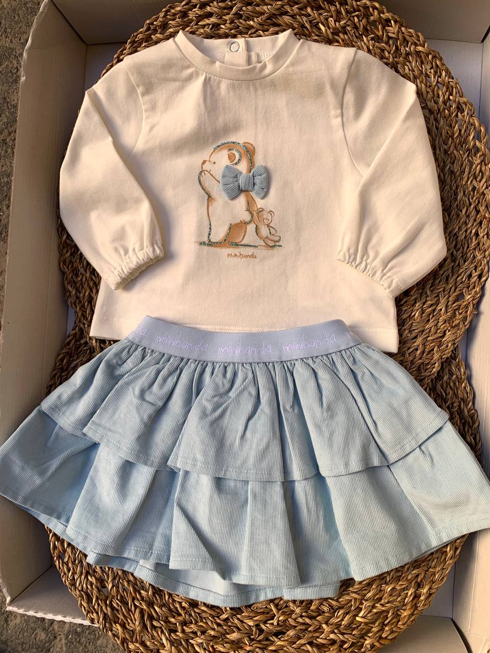T-shirt e GONNA ORSETTO AZZURRO POLVERE MINIBANDA
