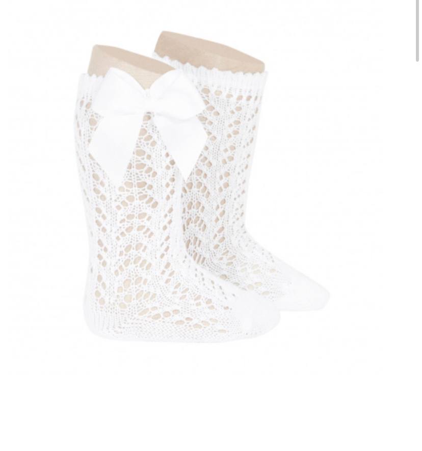Calzini lunghi traforati con fiocco BIANCO CONDOR